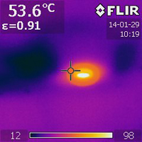 Thermal imaging indicates moisture in the ceiling.